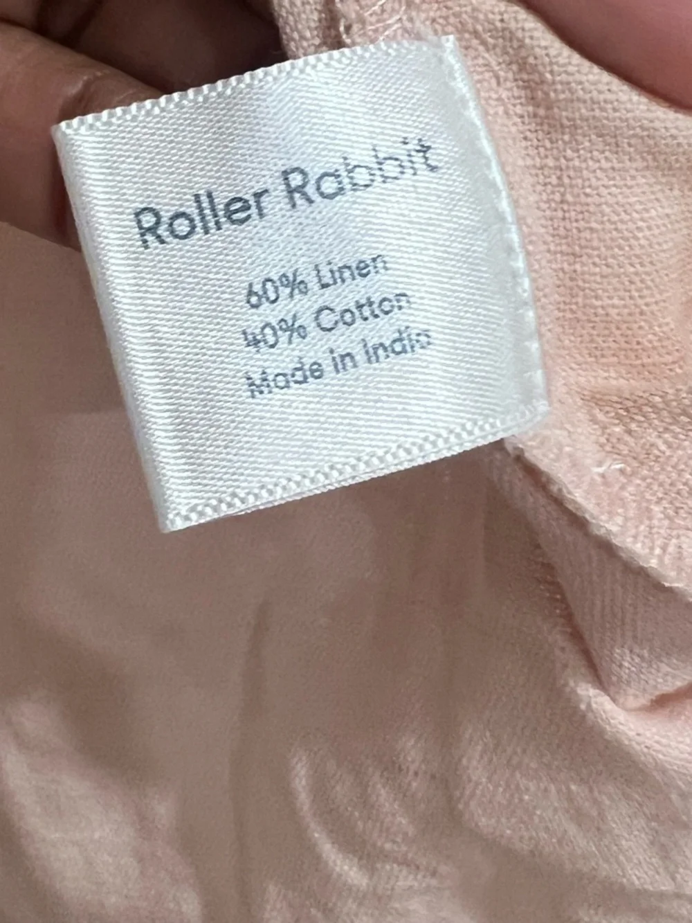 EUC Roller Rabbit Blush Pink/Cream Cross Stitch Embroidered Linen Peasant Top